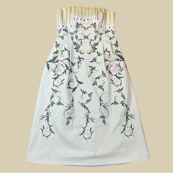 Żü Designer Botanics Runway Embroidered Midi Dress Embroidered Crystal Dress - Picture 1 of 11